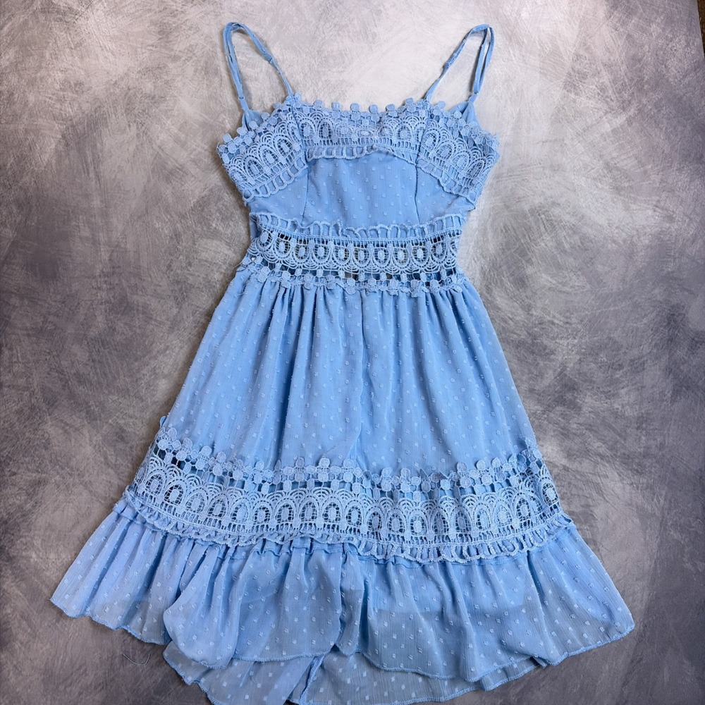 Rue21 Light Blue Clip Dot Crochet Lace Tie Back Mini Dress Small